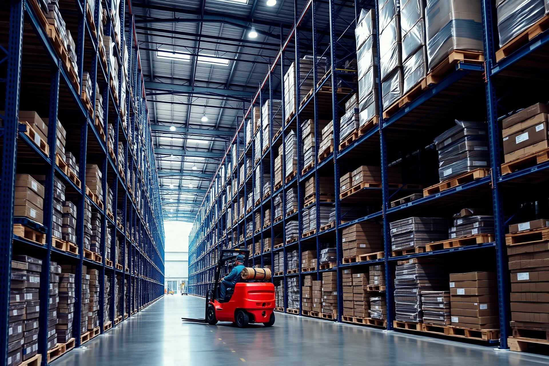 Modernes Logistiklager mit Gabelstapler